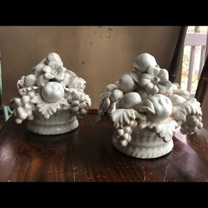 Pair Hand Made Old France Ceramic Fruit Topiaries